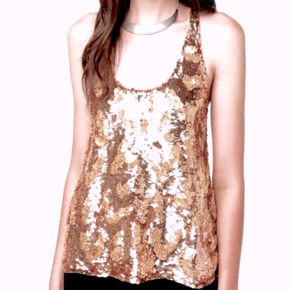Urban Outfitters Dallin Chase Champagne Sequin Racerback Tank - Picture 1 of 9